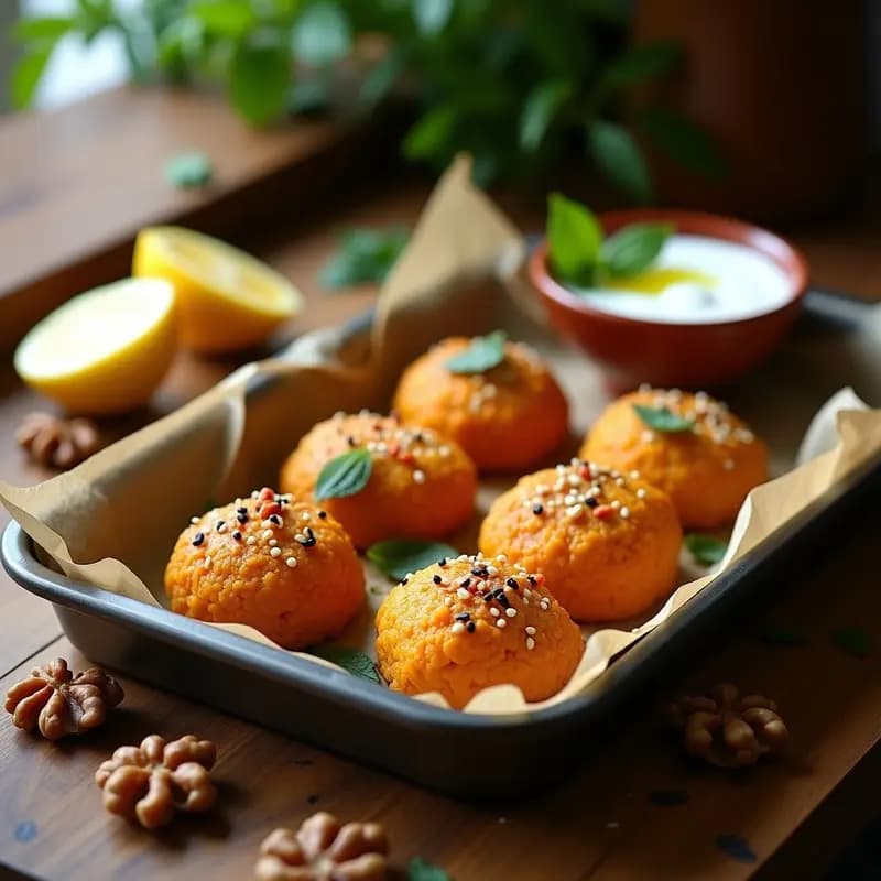 Kibbeh de Calabaza y Nueces con Salsa de Yogur: Entrante Libanés Vegano en Horno
