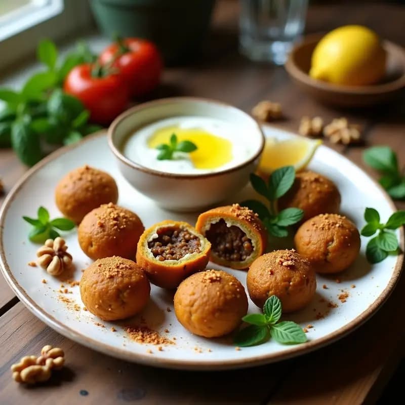 Kibbeh de Lentejas y Nueces con Salsa de Yogur Vegano: Receta Libanesa Sin Carne