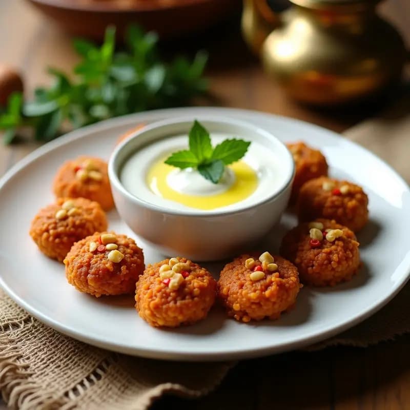 Kibbeh de Lentejas Rojas y Nueces con Yogur de Soja: Aperitivo Sirio Vegano y Crujiente