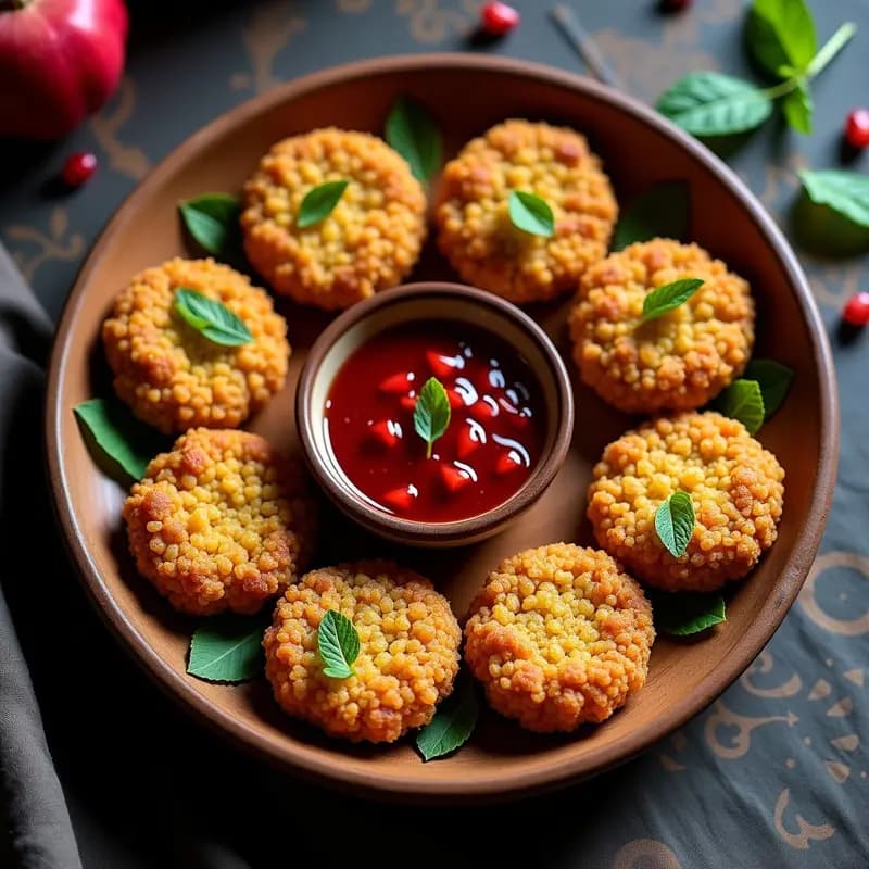 Kibbeh de Lentejas y Nuez Moscada: Aperitivo Sirio Vegano con Salsa de Granada