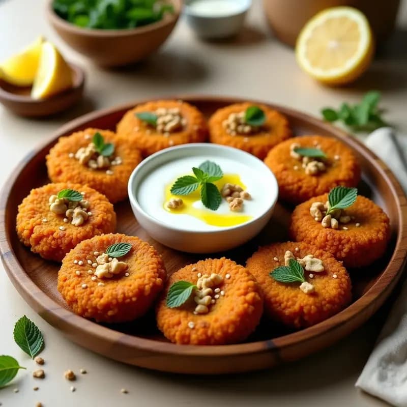 Kibbeh de Lentejas Rojas con Yogur Vegano: Receta Libanesa Sin Gluten y Alta en Proteína