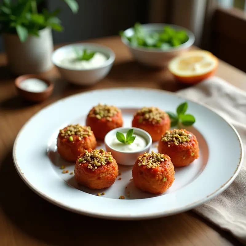 Kibbeh de Lentejas Rojos con Yogur de Mentol: Entrante Libanes Sin Carne y Sin Horno