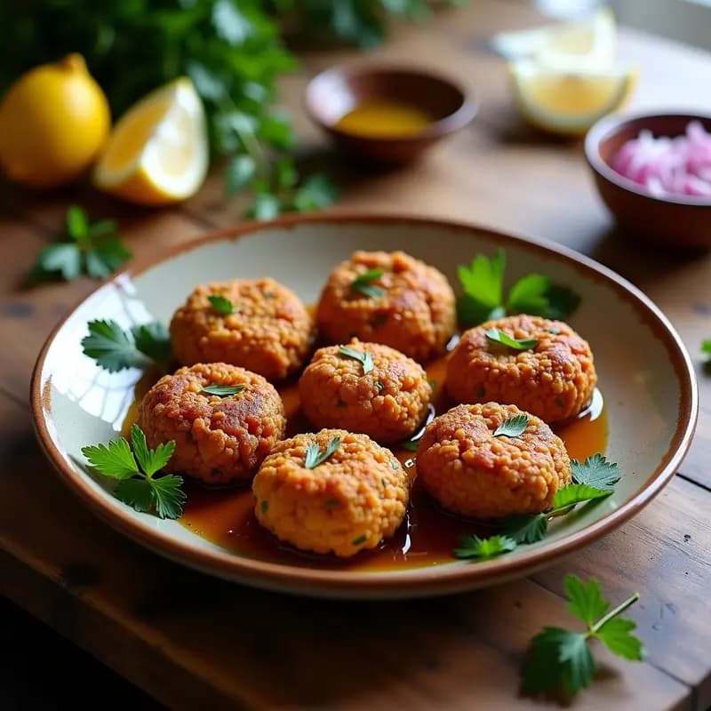 Kibbeh de Lentejas Rojas con Relleno de Cebolla Caramelizada: Receta Siría Vegana Sin Gluten