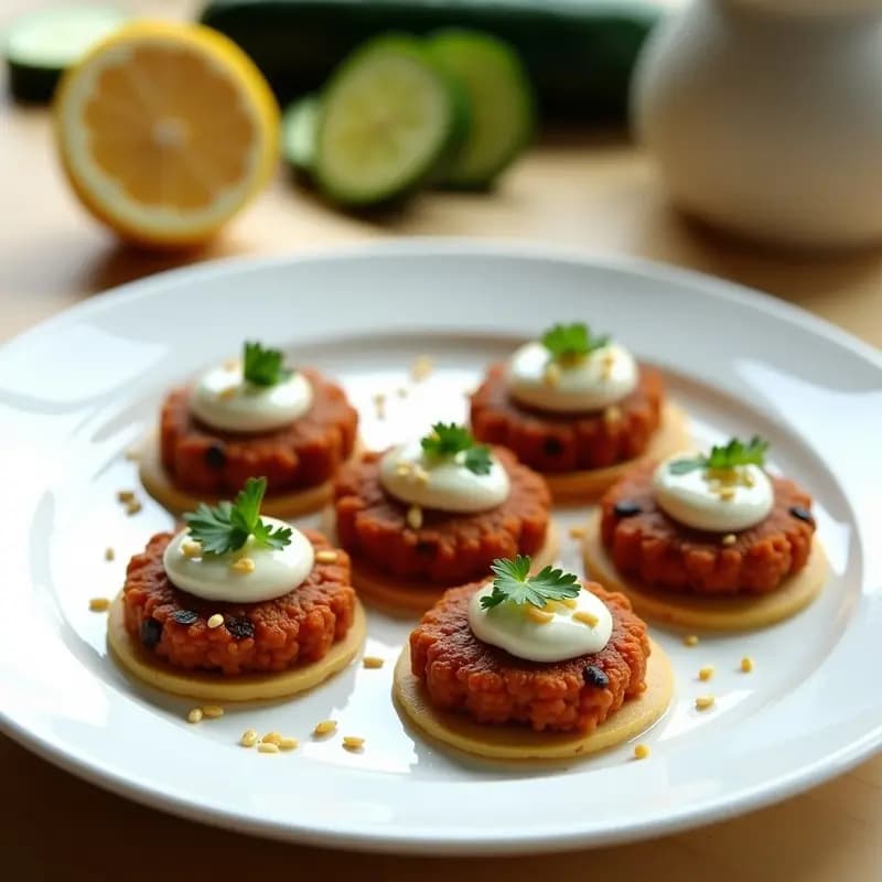 Kibbeh de Lentejas Rojas con Yogur de Soja: Entrante Libanés Crudivegano