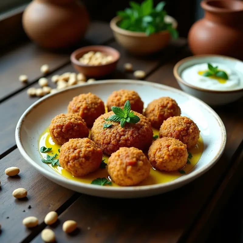 Kibbeh Libanes de Carne y Trigo: Albóndigas Crujientes con Yogur y Mentas