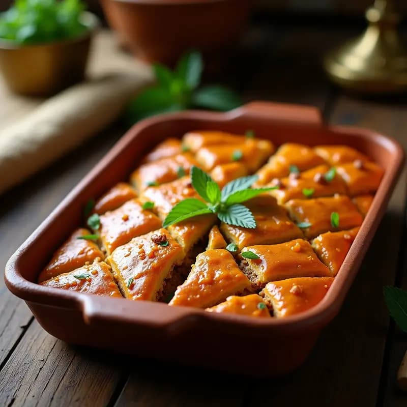 Kibbeh Nabulsiyeh Libanes con Carnes y Piñones: Pastel Tradicional al Horno