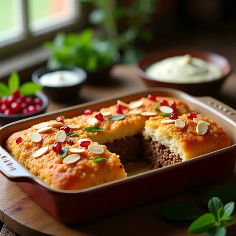 Kibbeh Nahrain iraquí de Arroz y Carne: Pastel Crujiente al Horno