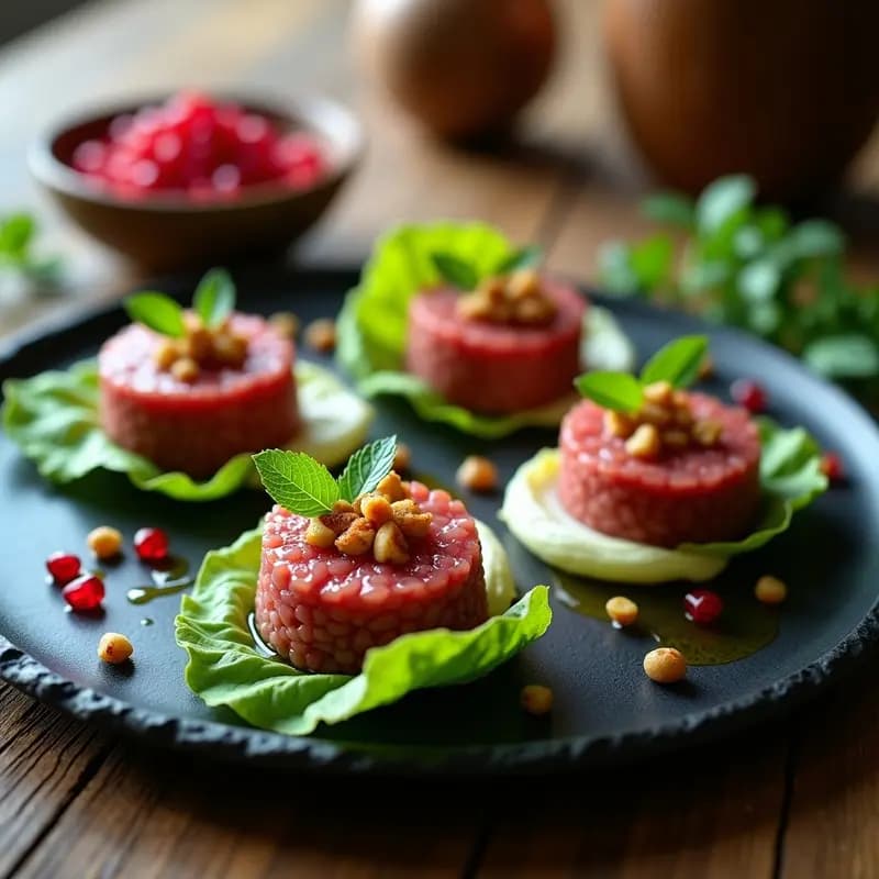 Kibbeh Nakieh de Atún y Piñones: Tartar Crudo Libanes con Toque Crujiente y Sin Cocción