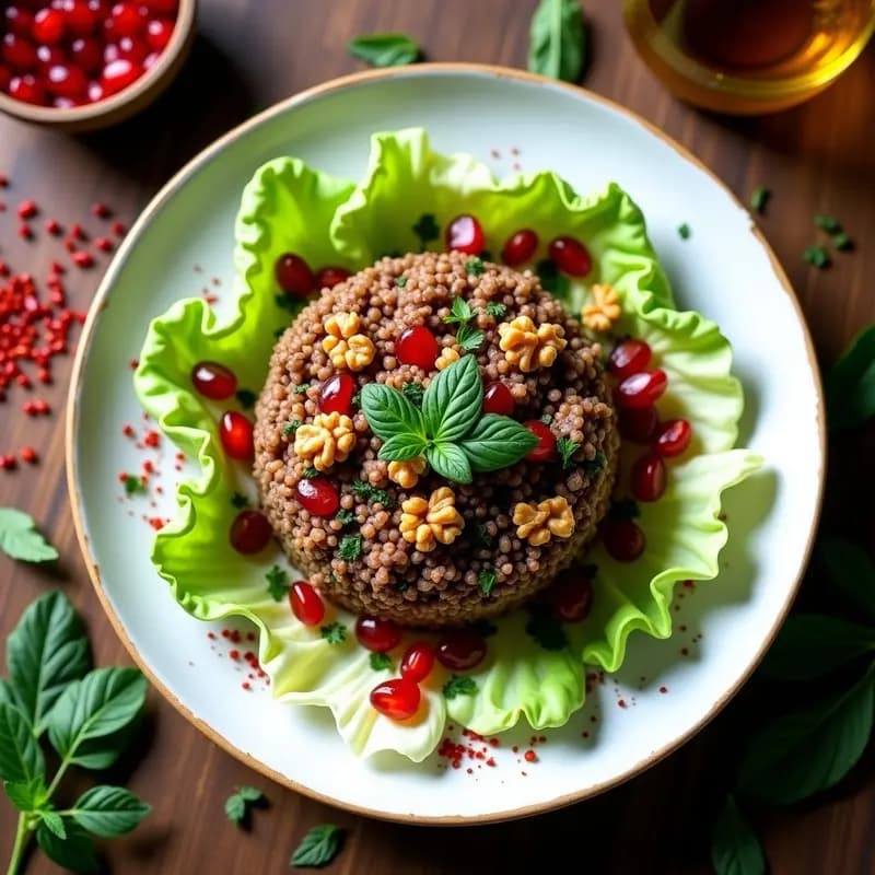 Kibbeh Naye de Cordero Picado y Bulgur: Tartar Libanes Crudivegano con Especias de Sumaq