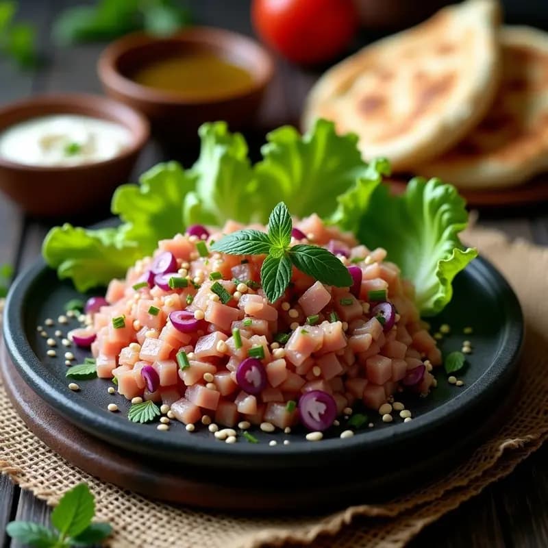 Kibbeh Nayye de Atún y Bulgur: Tartar Libanés de Pescado con Especias