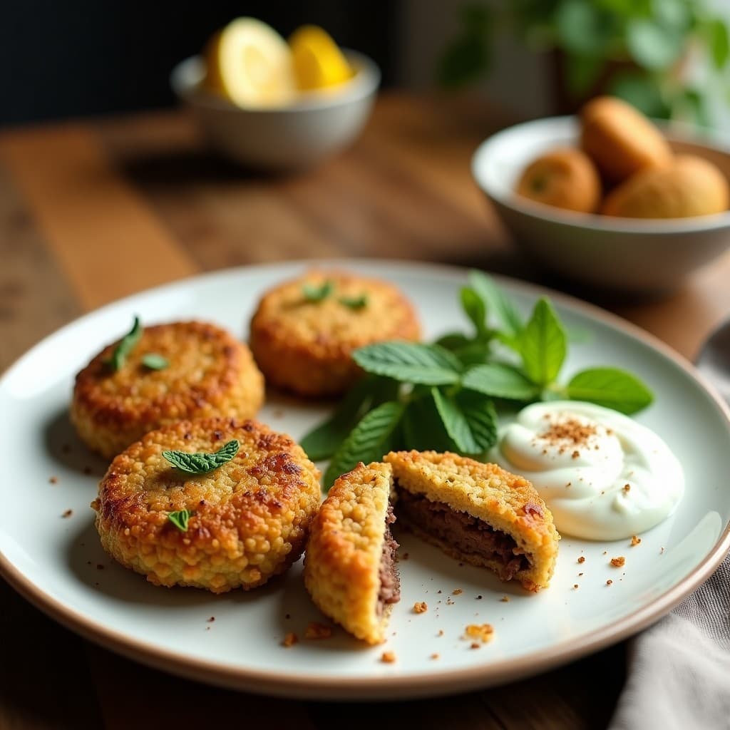 Kibbeh de Quinoa y Cordero en Airfryer: Receta Libanesas Keto con Yogur de Pepino