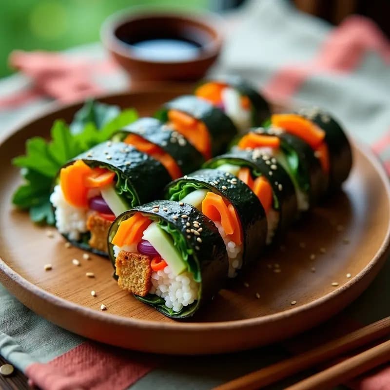 Kimbap Coreano de Zanahoria y Espinacas: Rollitos de Arroz Veganos para Picnic