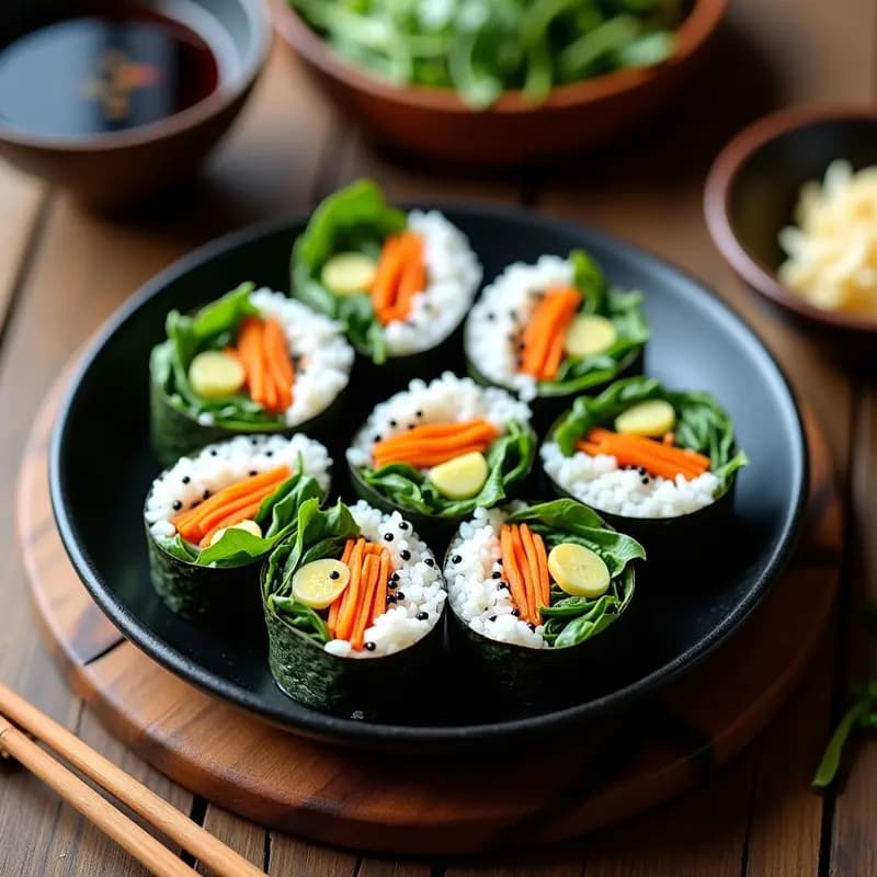 Kimbap Coreano de Espinaca y Zanahoria: Roll Vegano para Llevar