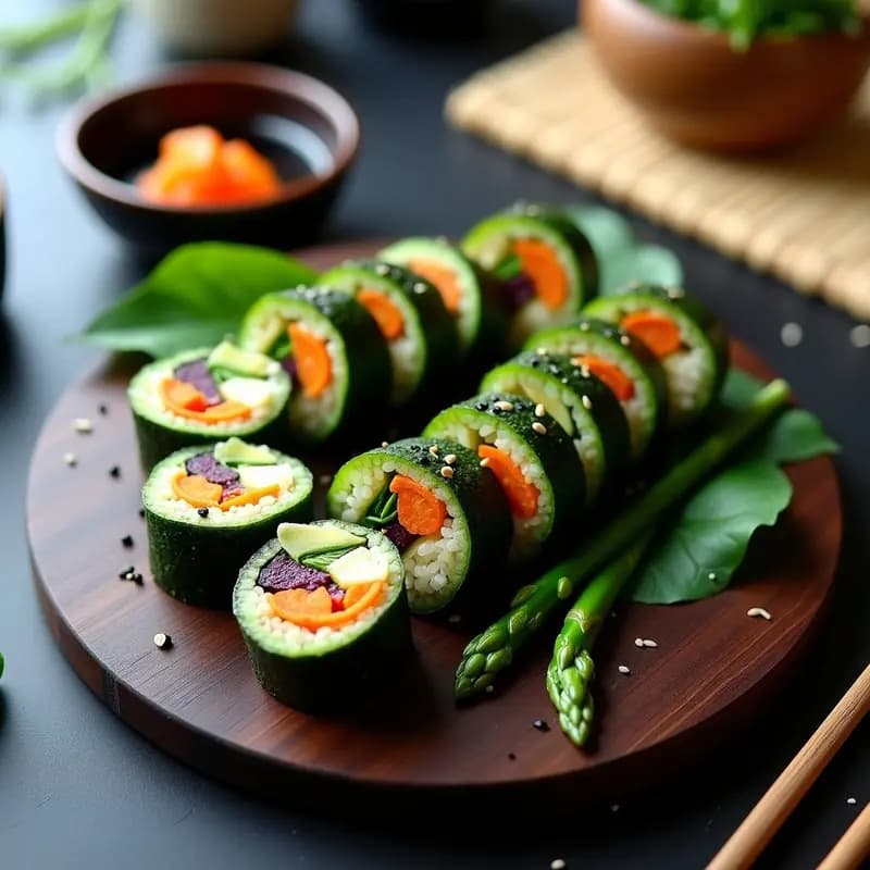 Kimbap de Espirulina y Zanahoria: Receta Coreana Vegana con Algas y Vegetales