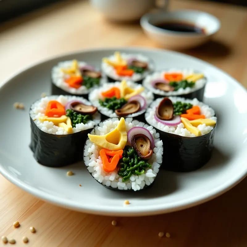 Kimbap Coreano con Vegetales y Huevos: Receta Sin Pescado para Llevar