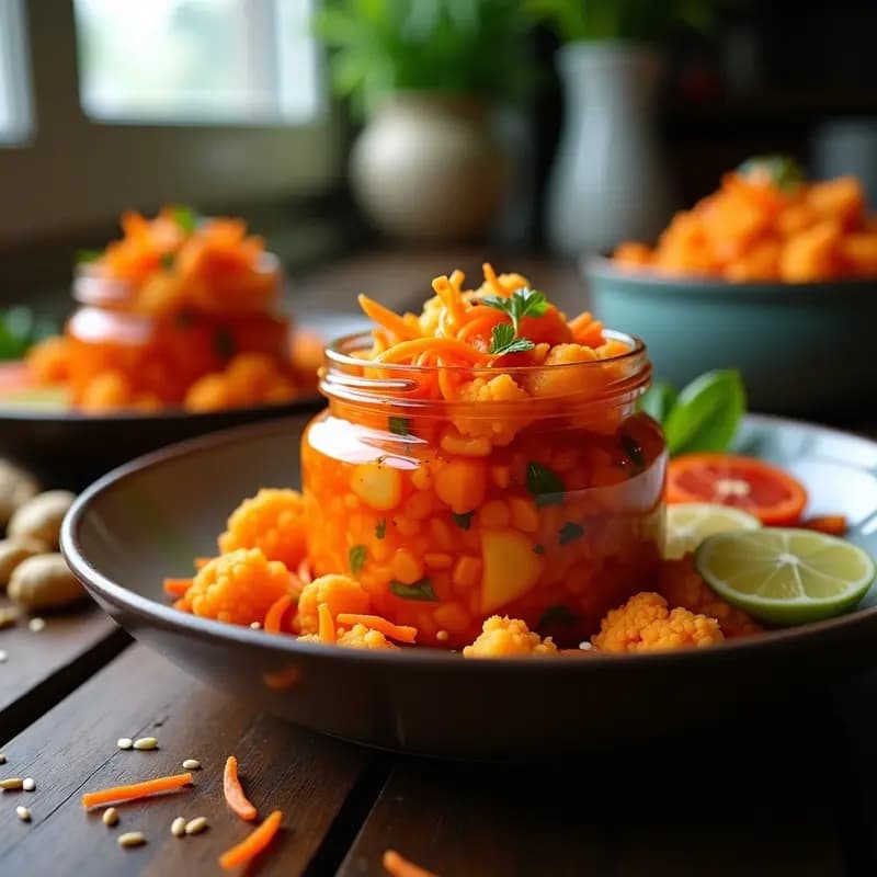 Kimchi de Coliflor y Zanahoria con Jengibre: Receta Coreana Vegana y Fermentada