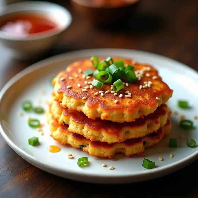 Kimchi Pancakes de Coliflor: Tortitas Coreanas Crujientes Sin Harina con Salsa de Gochujang