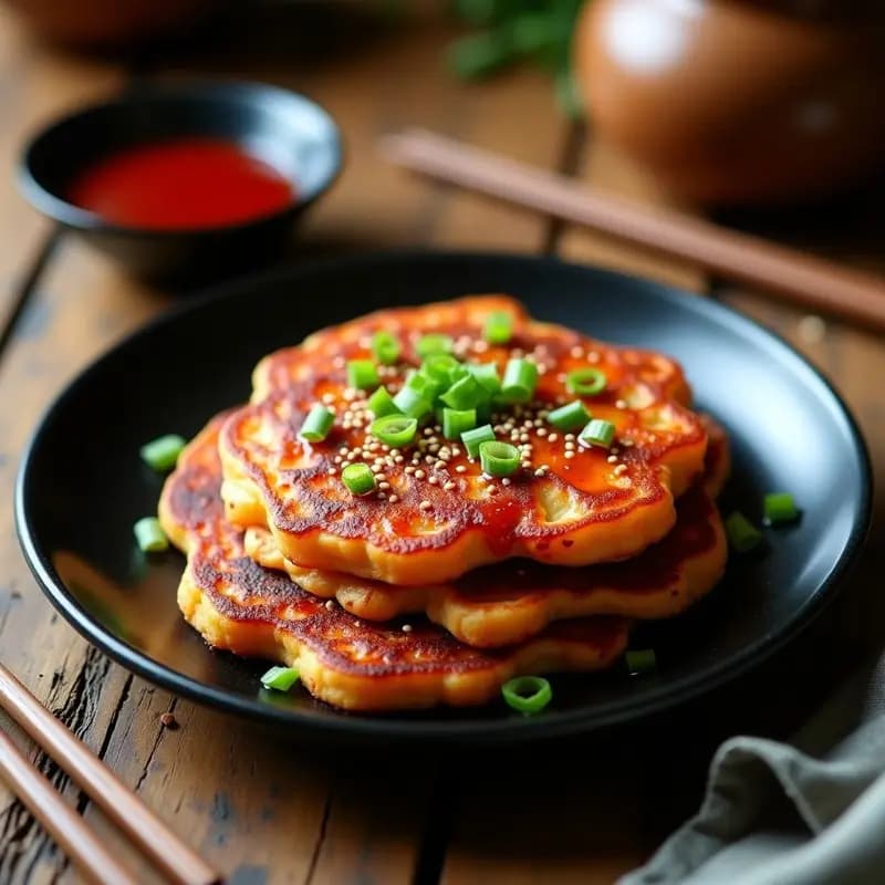Kimchi Pancakes con Gochujang y Cebolla Morada: Tortitas Coreanas Picantes en Airfryer