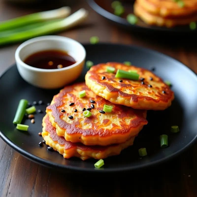 Kimchi Pancakes Coreanos con Salsa de Soja y Miel: Aperitivo Crujiente y Probiótico
