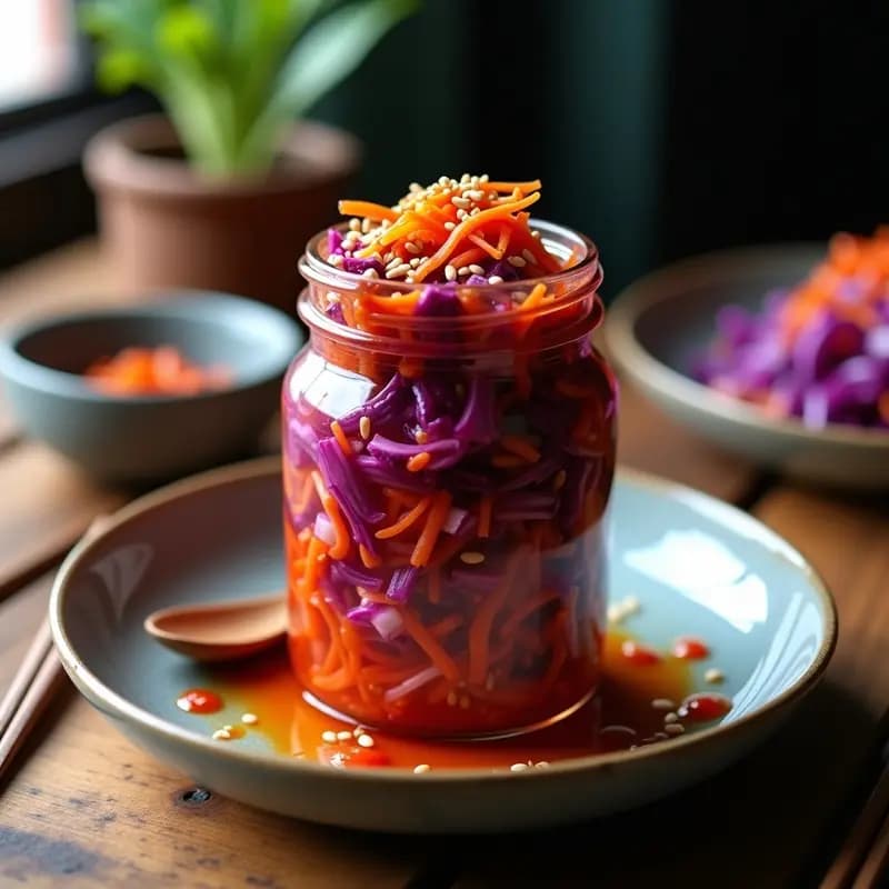 Kimchi de Repollo Morado y Rabanito con Salsa Gochujang: Receta Coreana Fermentada y Probiótica