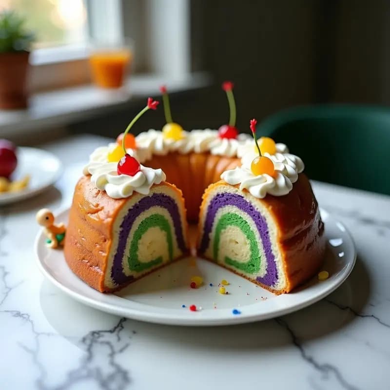 B-design King Cake con Crema de Queso y Frutas Confitadas: Postre Americano de Carnaval Sin Azúcar