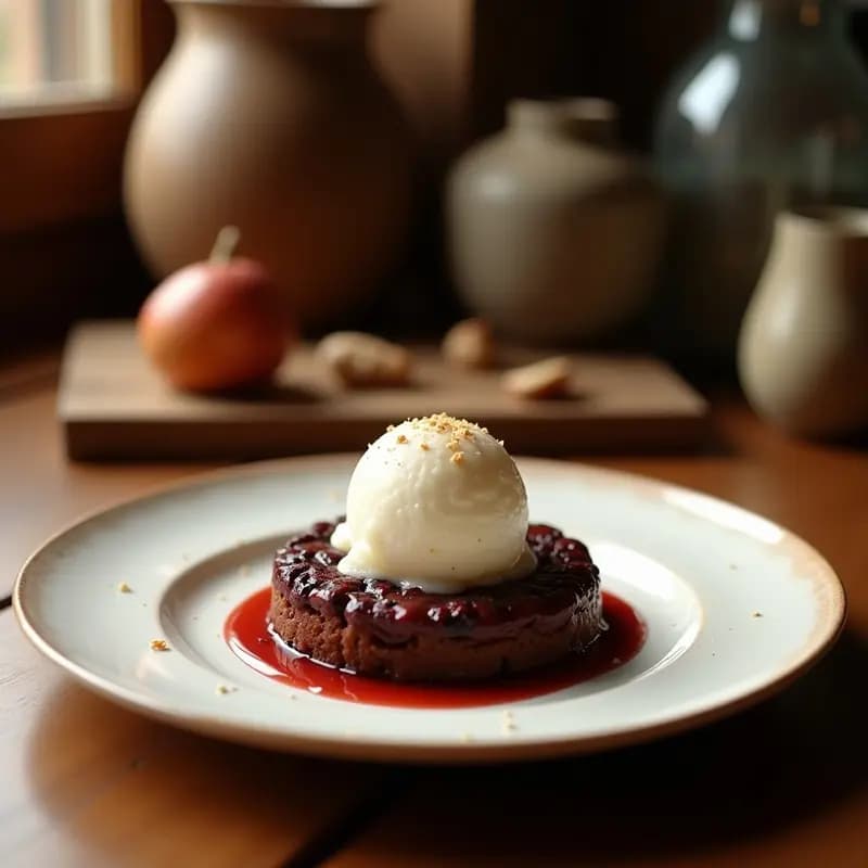 Dessert de Kladdkaka Sueco con Helado de Vainilla: Pastel de Chocolate Pegajoso Sin Horno