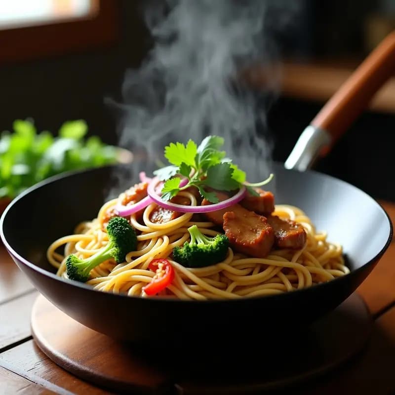Klay chasee: Fideos Tailandeses de Soja con Cerdo y Brócoli en Wok