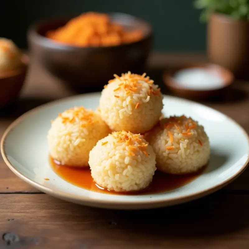 Klepon Indonecios: Bolitas de Arroz Glutinoso Rellenas de Coco y Azúcar de Palma