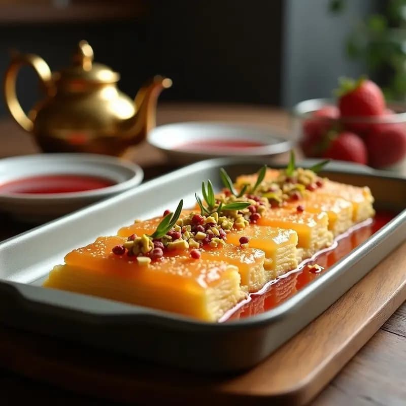 Knafeh Árabe: Postre de Queso y Masa Kataifi con Almíbar de Rosa