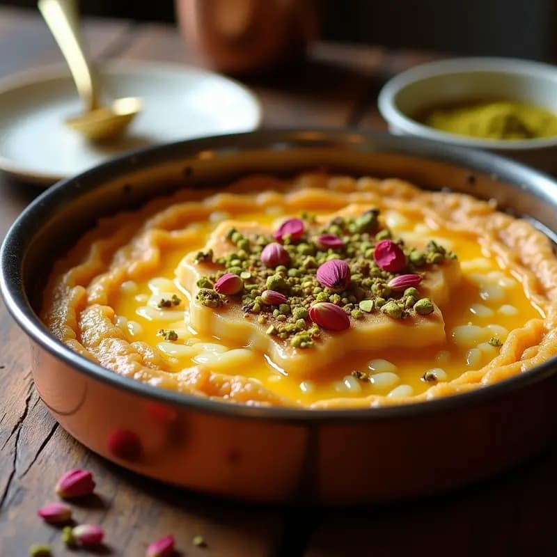 Knafeh de Bryndzha y Pistachos: Postre Ucraniano con Queso de Oveja y Almíbar de Rosa
