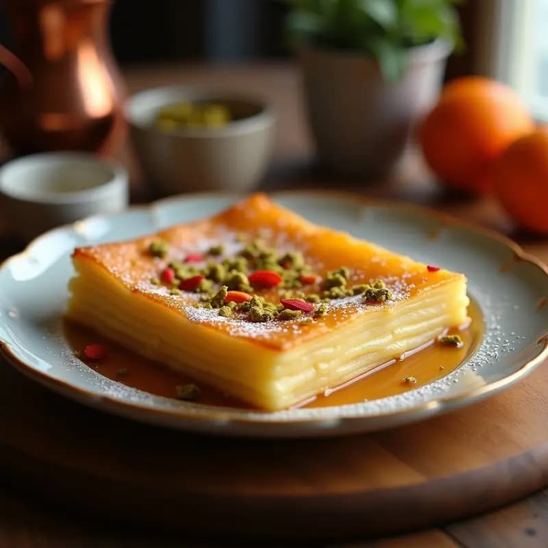 Knafeh Libanés con Queso Akkawi y Almíbar de Azahar: Postre en Molde de Cobre