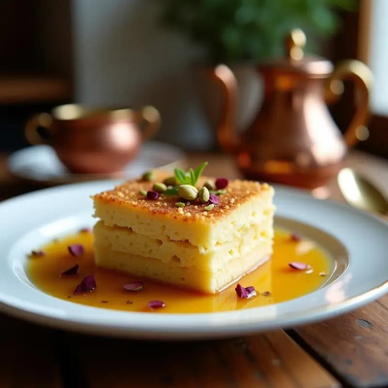 Knafeh Libanesa de Queso de Oveja y Pistacho: Postre Tradicional Sin Harina