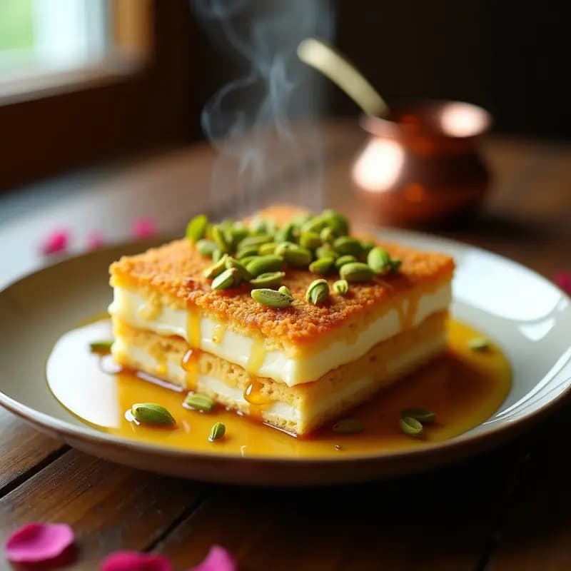 Knafeh de Queso Mozzarella y Pistachos: Postre Árabe Sin Jarabe Refinado