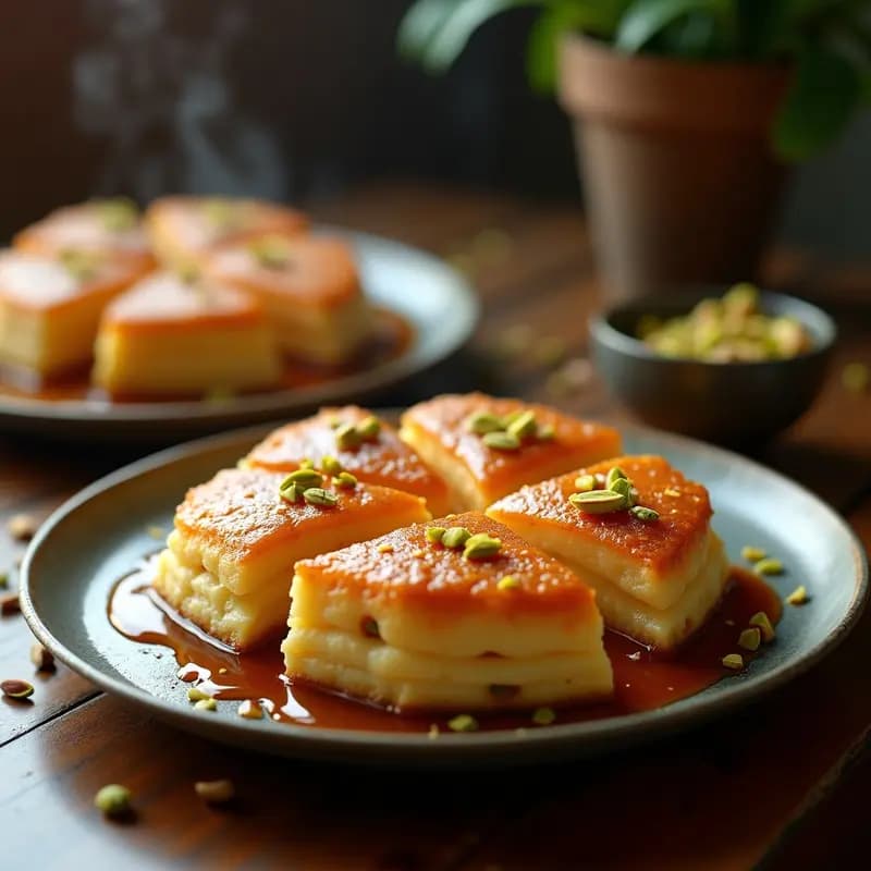 Knafeh de Queso Akkawi y almíbar de Rosa: Postre Palestinian-Crujiente y Tradicional