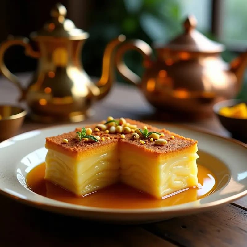 Knafeh de Queso Akkawi y Jarabe de Azafrán: Postre Libanés con Toque Dorado
