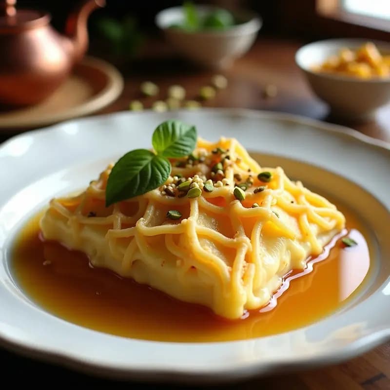 Knafeh Árabe de Queso Akkawi: Postre Dulce y Salado en Sartén Antiadherente