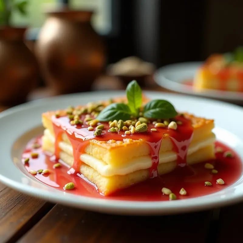 Knafeh de Queso Akkawi con Sirop de Rosa: Postre Árabe Sin Horno en 25 Minutos