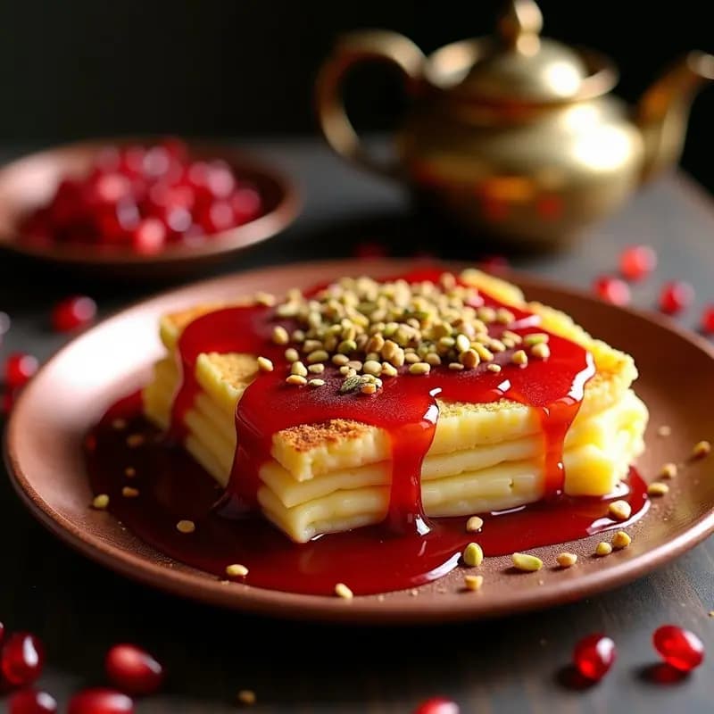 Knafeh con Queso Akkawi y Sirope de Zumo de Granada: Postre Palestino Tradicional
