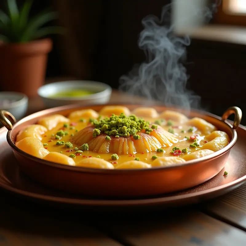 Knafeh de Queso Akkawi y Sirope de Rosa: Postre Libanés Crujiente con Pistachos
