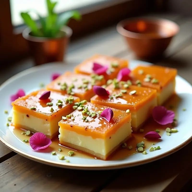 Knafeh de Queso de Almendras: Postre Libanés Crujiente con Almíbar de Agua de Rosas