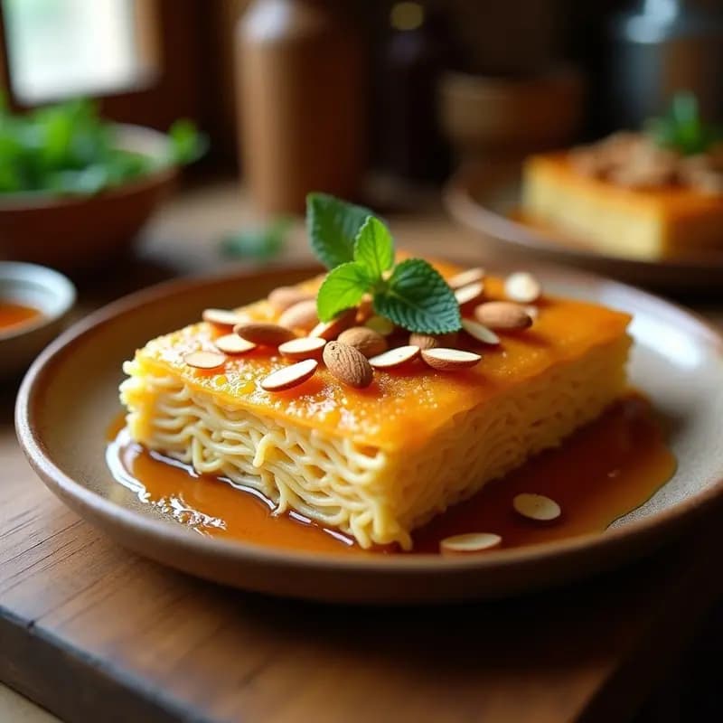 Knafeh de Queso de Almendras con Sirope de Arce: Postre Árabe Sin Lactosa