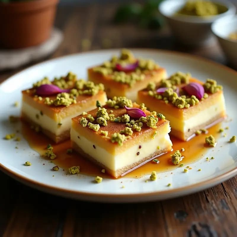Knafeh de Queso de Cabra y Pistacho: Postre Árabe Sin Azúcar Refinado