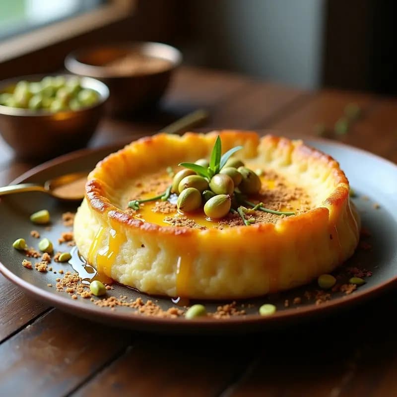 Knafeh de Queso de Cabra y Pistachos: Postre Palestino Sin Harina Tradicional