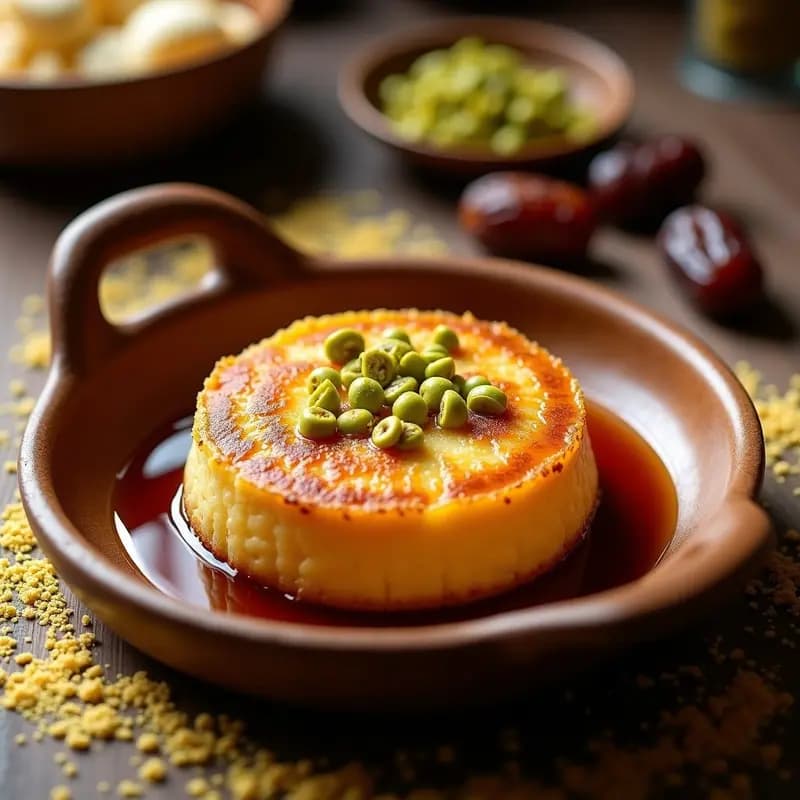Knafeh de Queso Haloumi y Jarabe de Dátiles: Postre Árabe Crujiente Sin Harina Refinada