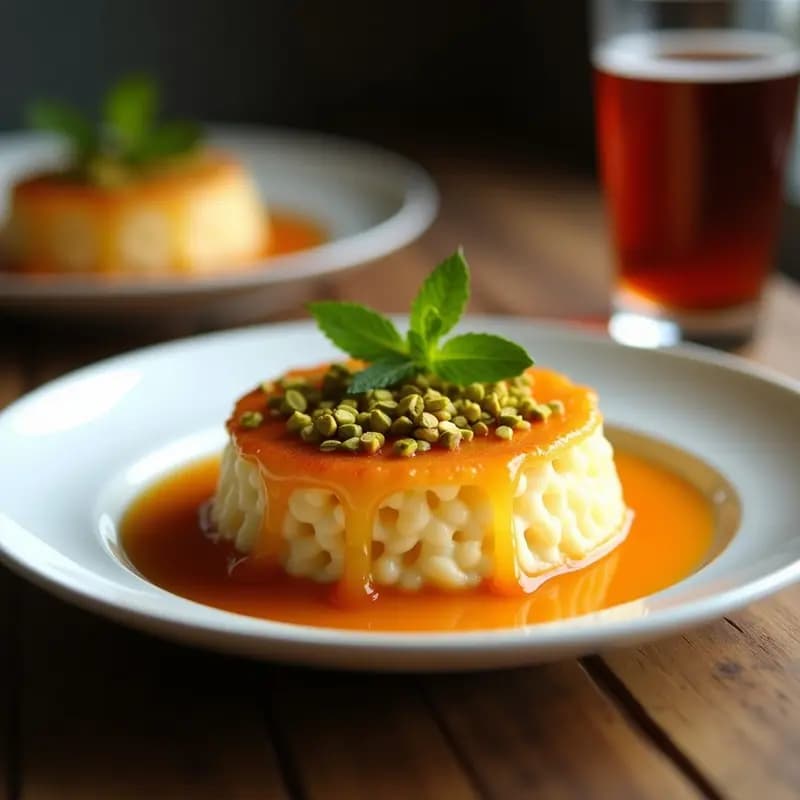 Knafeh de Queso de Oveja y Jarabe de Rosa: Postre Árabe Tradicional con Toque Floral en Sartén