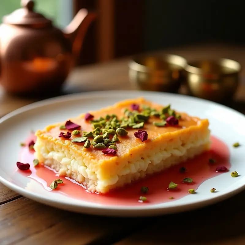 Knafeh de Queso y Pistacho con Almíbar de Rosa: Postre Libanés Dulce y Salado