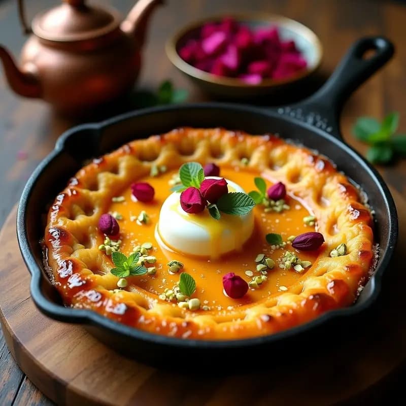 Knafeh de Queso Ricotta y Miel de Dátiles: Postre Libanesa Ligera en Sartén