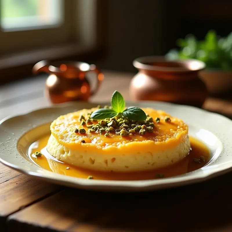 Knafeh de Queso Ricotta y Pistachos: Postre Libanés Sin Hojaldre en Sartén
