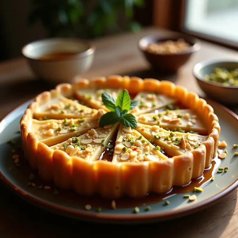 Knafeh de Requesón y Pistacho: Postre Libanés Sin Azúcar con Jarabe de Agave