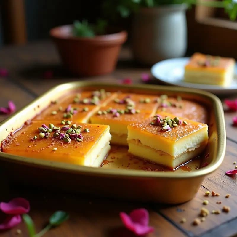 Knafeh de Requesón y Pistacho: Postre Árabe Sin Gluten con Almíbar de Rosa